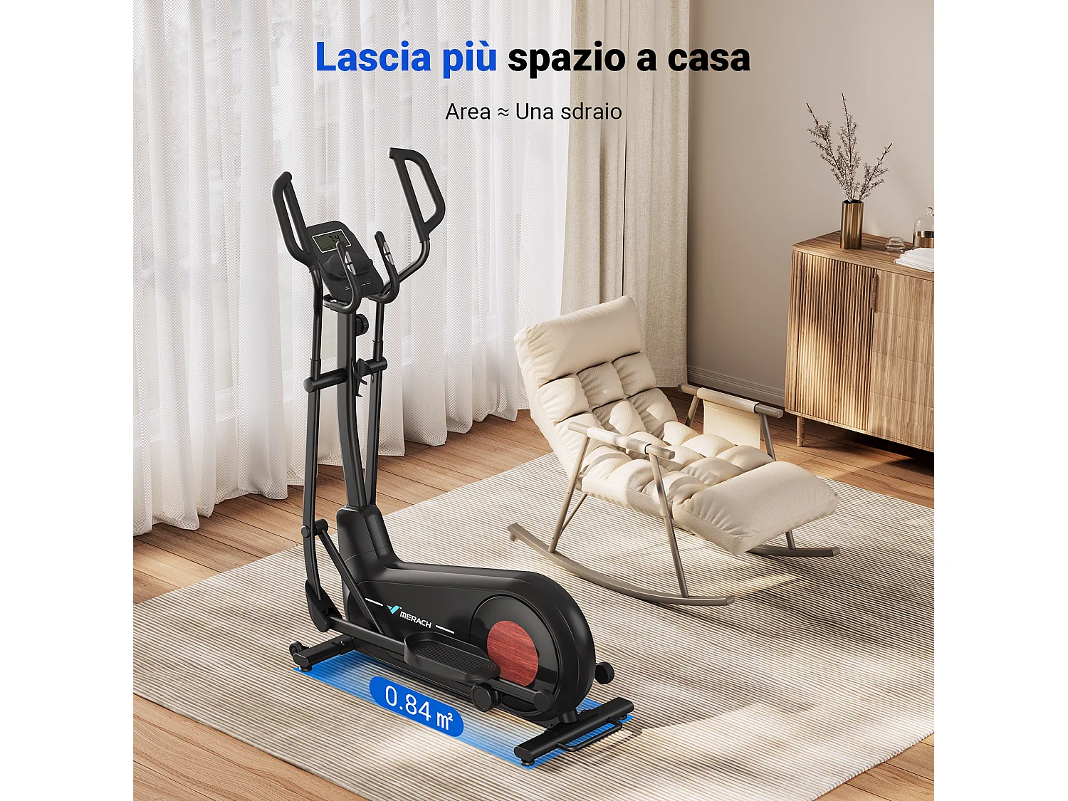 Cyclette ellittica - Merach, per casa, 8 livelli di resistenza, regolazione manuale, con monitor, app connessa