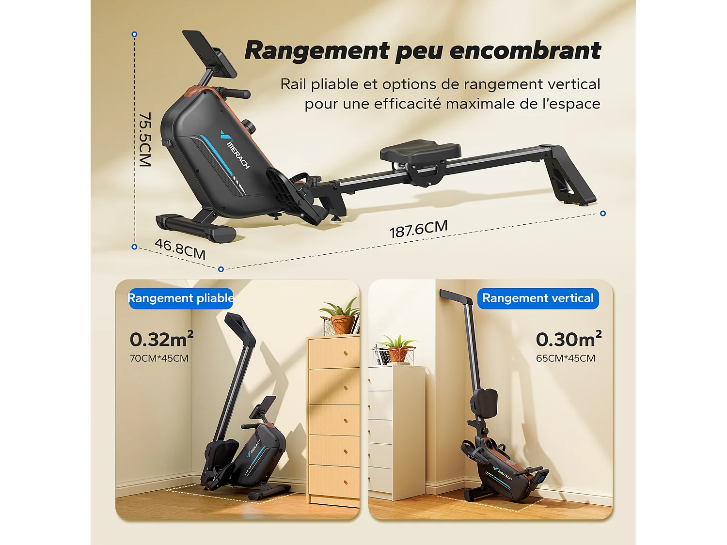 MERACH Roeimachine voor thuis - Inklapbaar Roeitrainer met 16 weerstandsniveaus - Bluetooth/APP/LCD - Stille werking - Snelle montage - Tot 158 kg