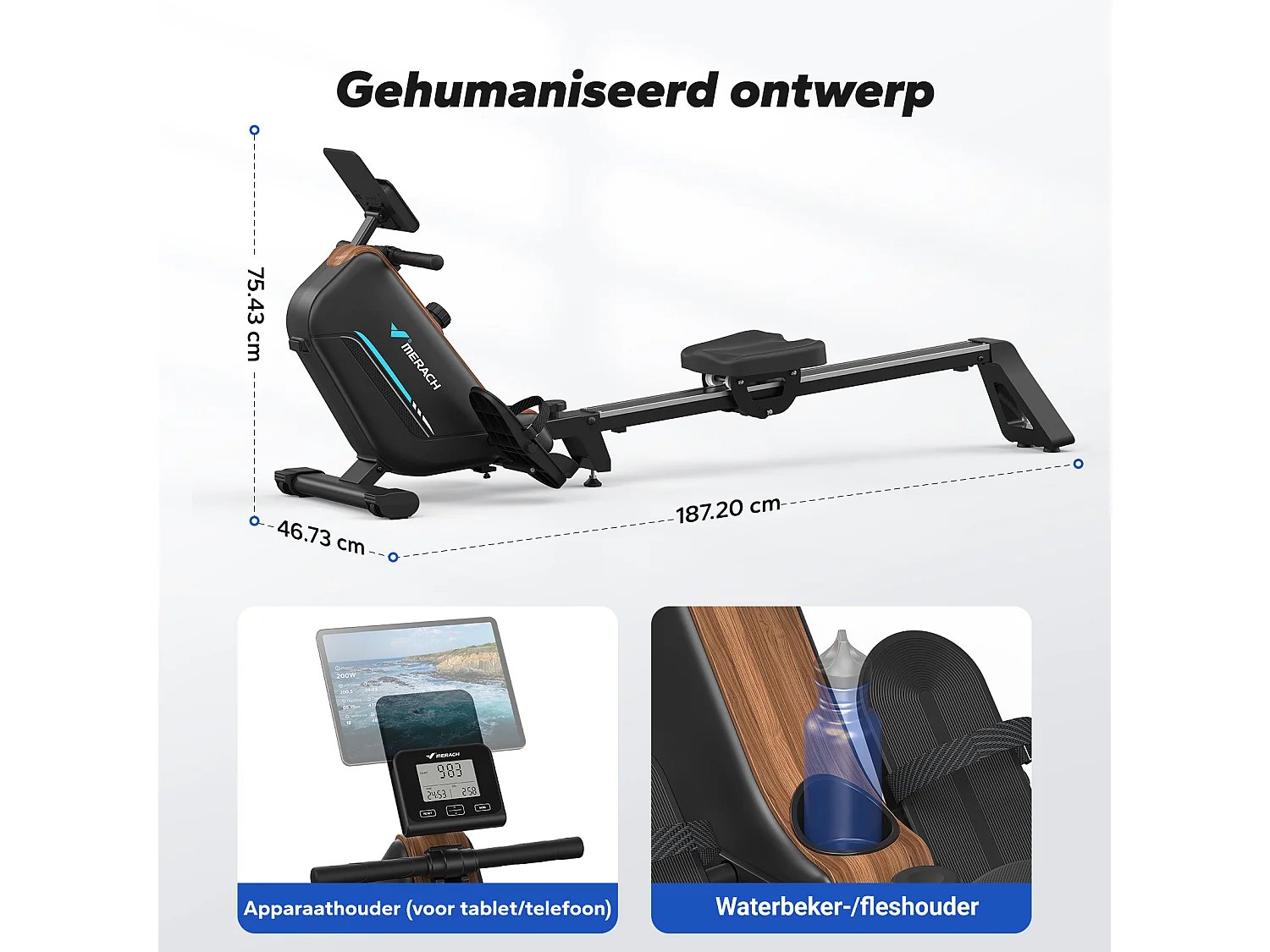 MERACH Roeimachine voor thuis - Inklapbaar Roeitrainer met 16 weerstandsniveaus - Bluetooth/APP/LCD - Stille werking - Snelle montage - Tot 158 kg
