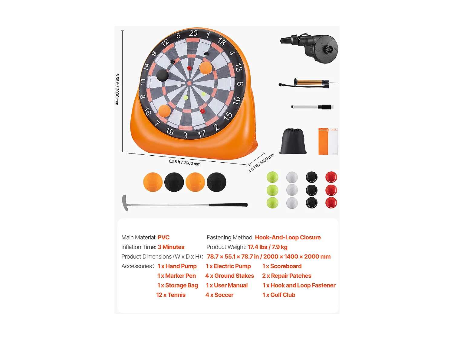 Jogo de Flechas Gigante SucceBuy, Alvo de Futebol Inflável 2 m com Bolas e Bombas