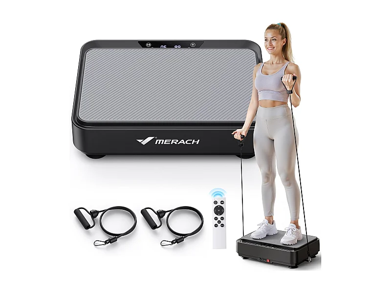 Plateforme Vibrante Mini Noir MERACH pour Perte de Poids, 99 Niveaux, 9 Programmes, Télécommande, Drainage Lymphatique