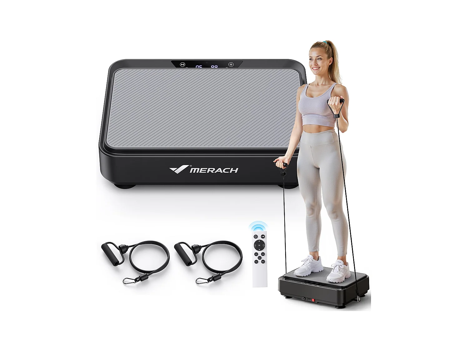 Piattaforma vibrante mini nera MERACH per perdita peso, 99 livelli, 9 programmi, telecomando, drenaggio linfatico