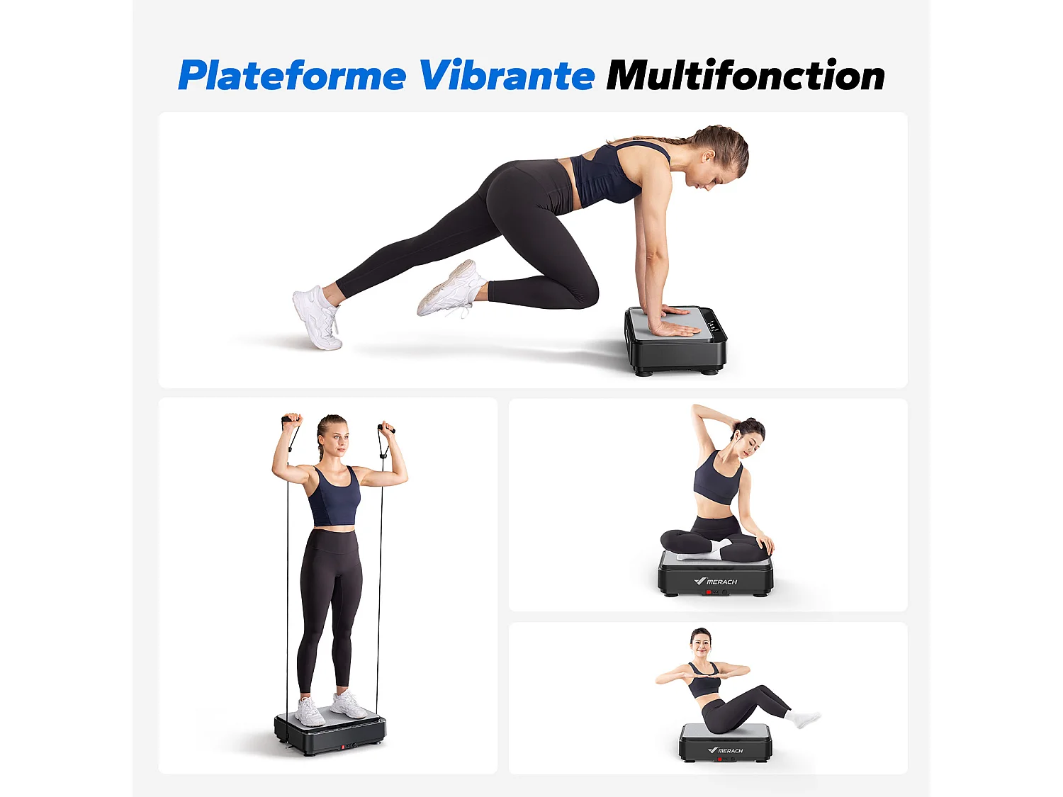 Plateforme Vibrante Mini Noir MERACH pour Perte de Poids, 99 Niveaux, 9 Programmes, Télécommande, Drainage Lymphatique