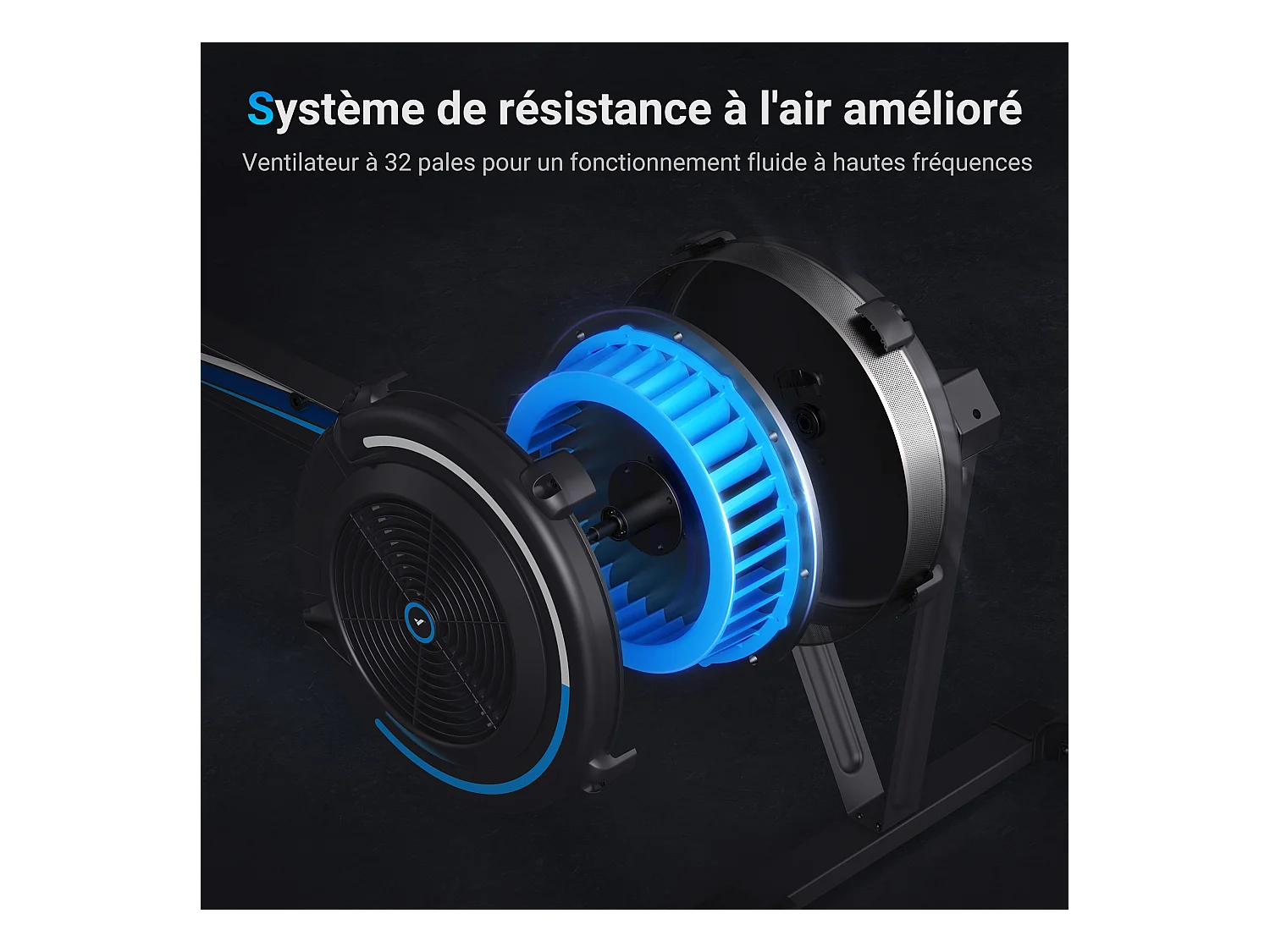 Rameur à Air MERACH, 10 Niveaux de Résistance, Compatible App, Support téléphone, Usage régulier, Facile à Ranger, Silencieux