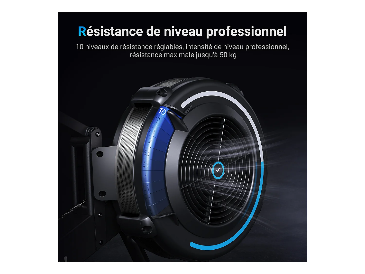 Rameur à Air MERACH, 10 Niveaux de Résistance, Compatible App, Support téléphone, Usage régulier, Facile à Ranger, Silencieux