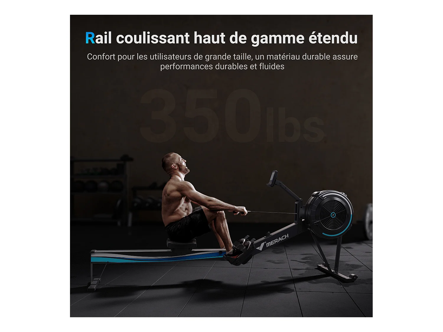 Rameur à Air MERACH, 10 Niveaux de Résistance, Compatible App, Support téléphone, Usage régulier, Facile à Ranger, Silencieux