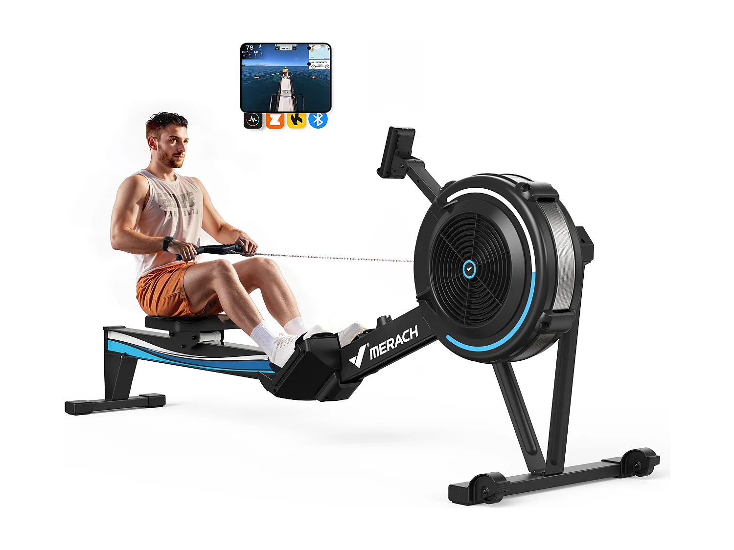 Vogatore ad aria MERACH, 10 livelli di resistenza, muscolazione professionale, facile da riporre, uso domestico, app connessa
