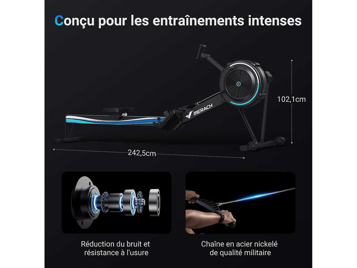 Vogatore ad aria MERACH, 10 livelli di resistenza, muscolazione professionale, facile da riporre, uso domestico, app connessa