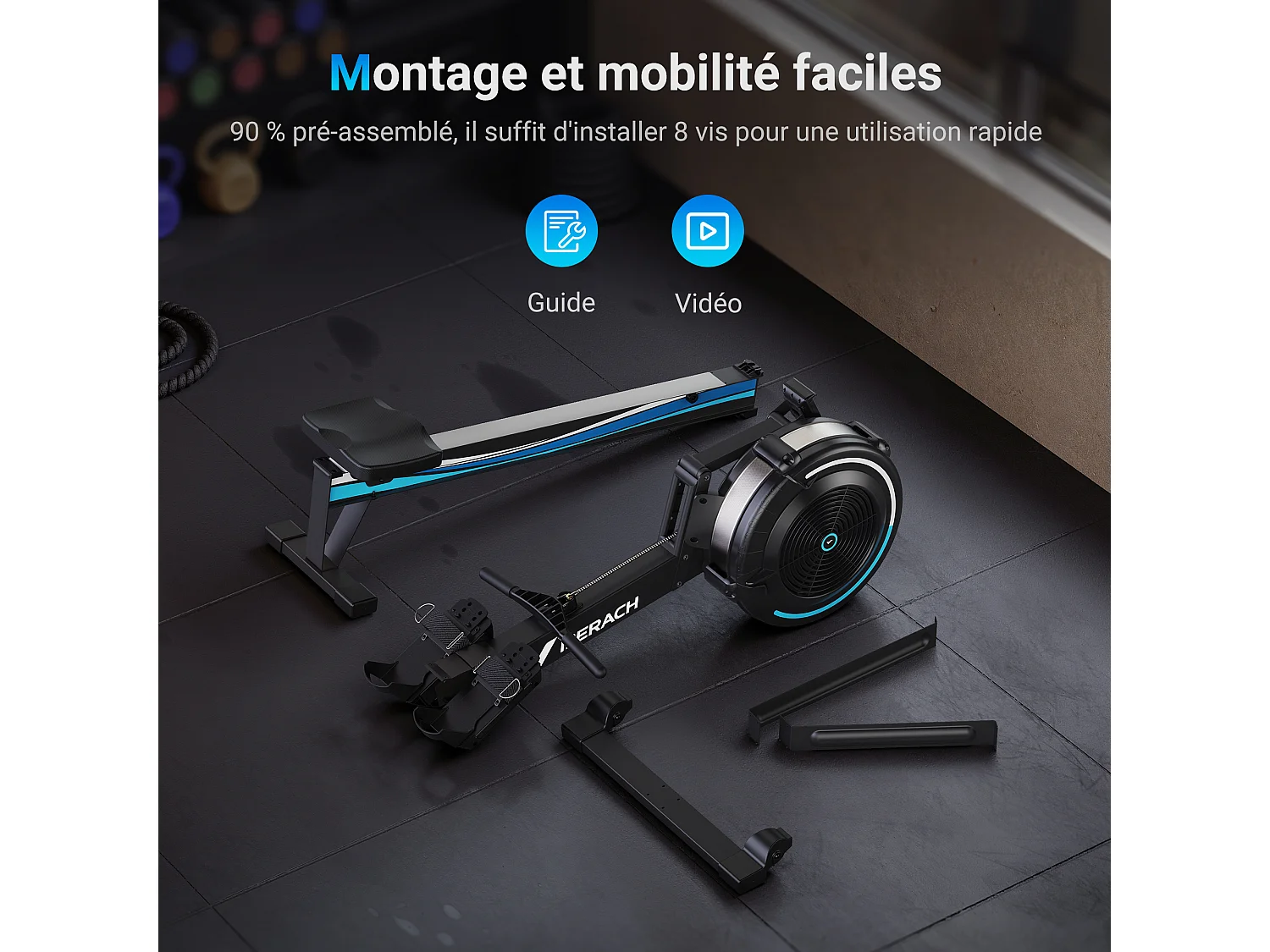 Vogatore ad aria MERACH, 10 livelli di resistenza, muscolazione professionale, facile da riporre, uso domestico, app connessa