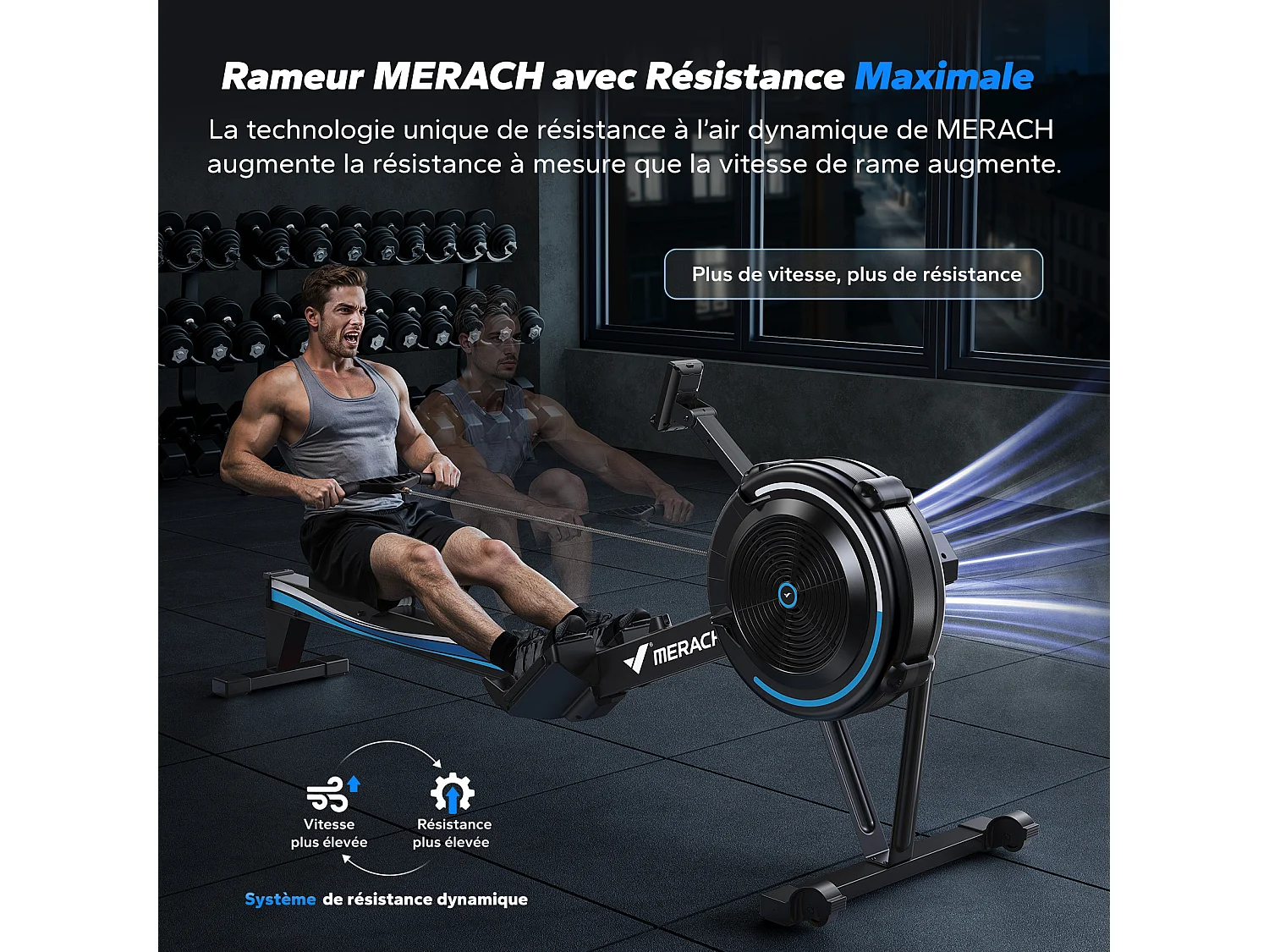 Vogatore ad aria MERACH, 10 livelli di resistenza, muscolazione professionale, facile da riporre, uso domestico, app connessa