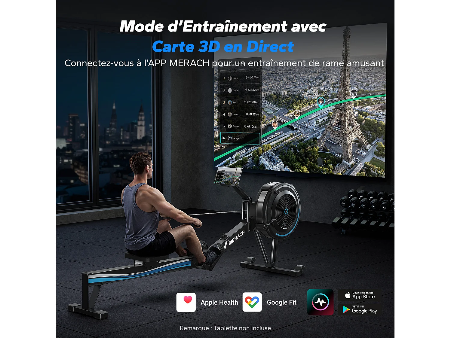 Vogatore ad aria MERACH, 10 livelli di resistenza, muscolazione professionale, facile da riporre, uso domestico, app connessa