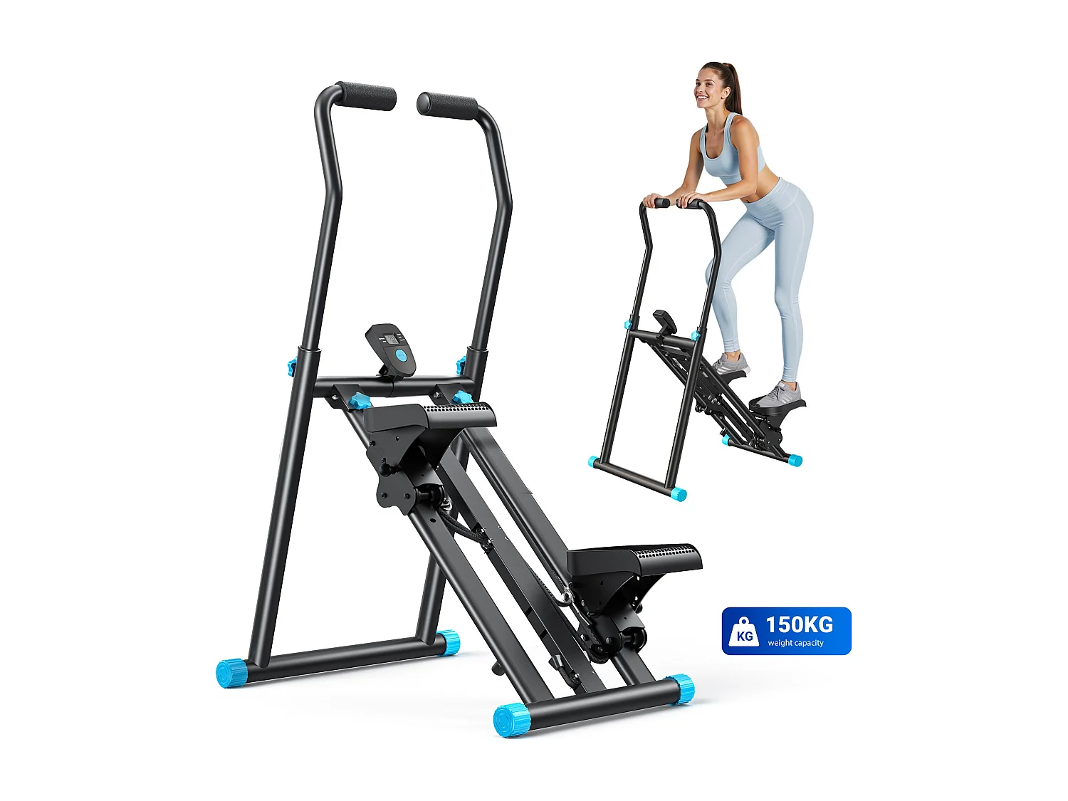 Stepper scala verticale e pieghevole MERACH, 3 livelli di resistenza, schermo LCD, manubrio regolabile, uso domestico, max 150 kg