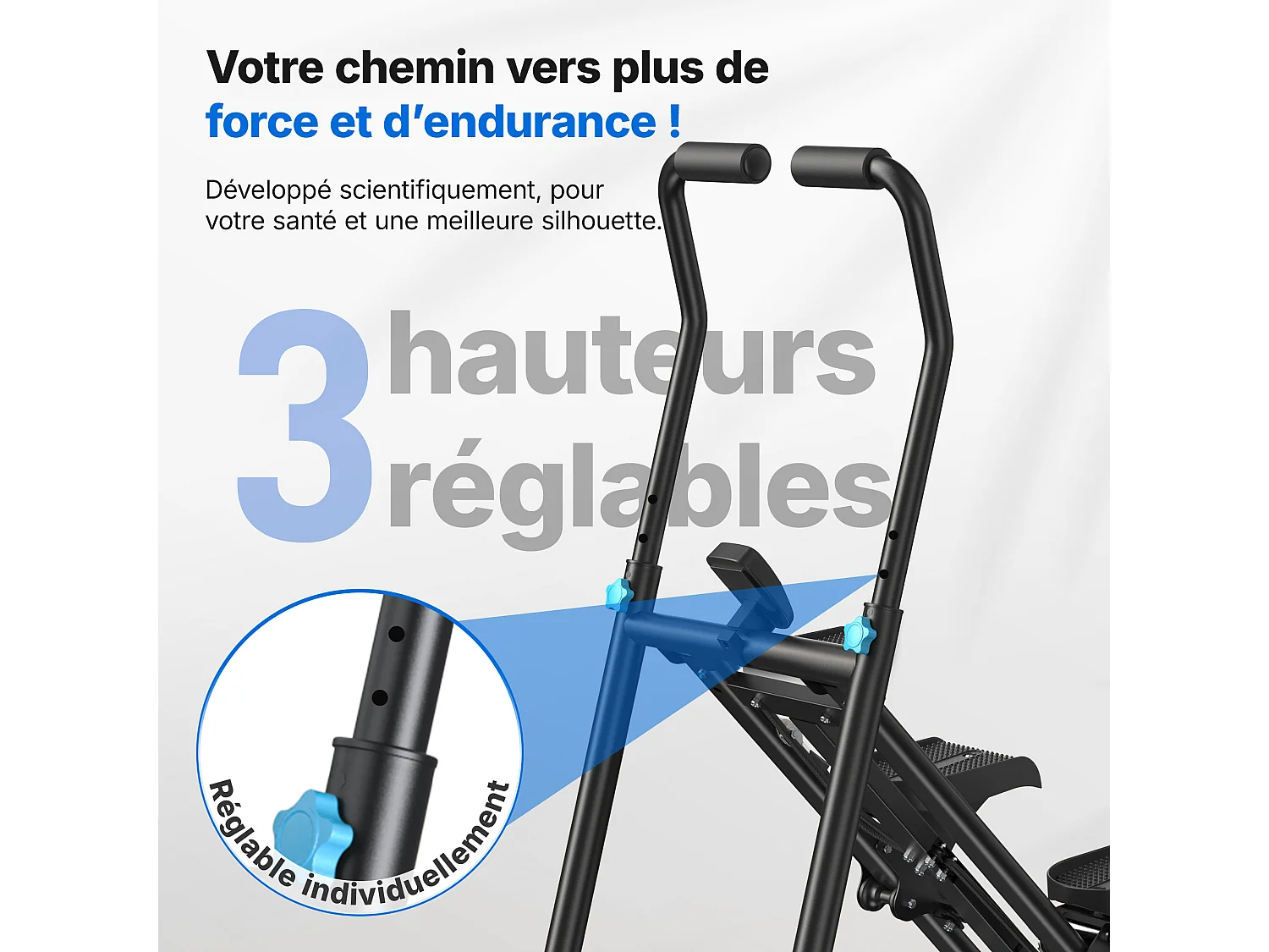 Stepper scala verticale e pieghevole MERACH, 3 livelli di resistenza, schermo LCD, manubrio regolabile, uso domestico, max 150 kg