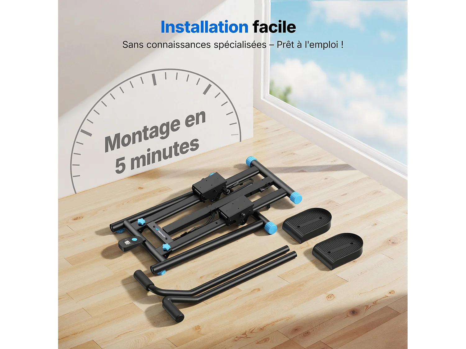 Stepper scala verticale e pieghevole MERACH, 3 livelli di resistenza, schermo LCD, manubrio regolabile, uso domestico, max 150 kg