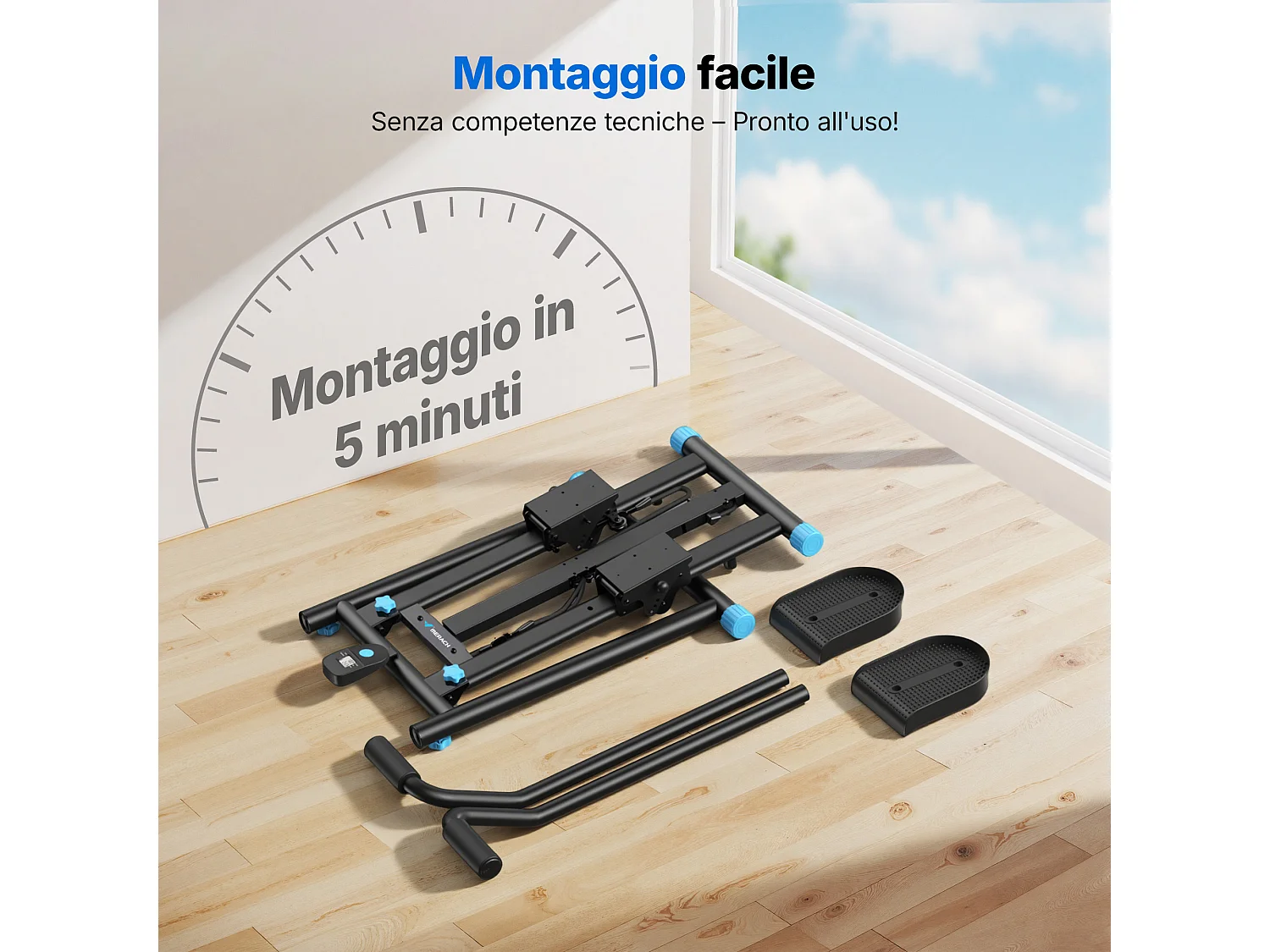 Stepper scala verticale e pieghevole MERACH, 3 livelli di resistenza, schermo LCD, manubrio regolabile, uso domestico, max 150 kg