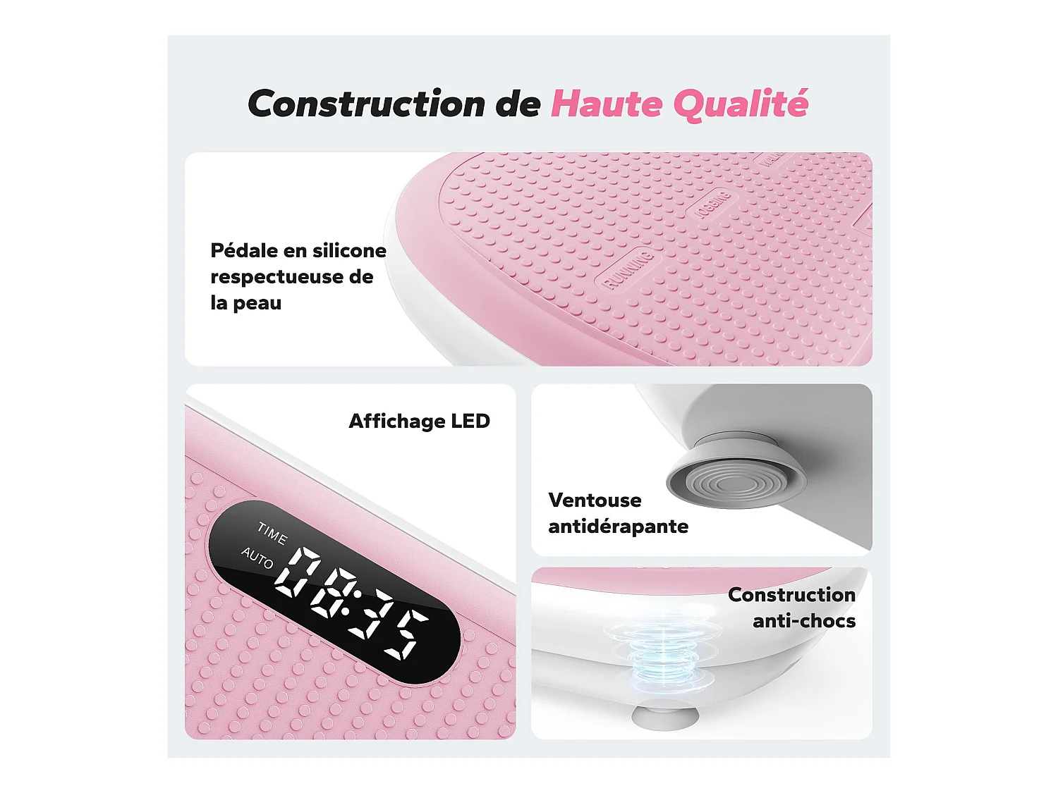 Plateforme Vibrante MERACH, 10 vitesses, 11 programmes, LED, Bluetooth, télécommande, charge max 200 kg