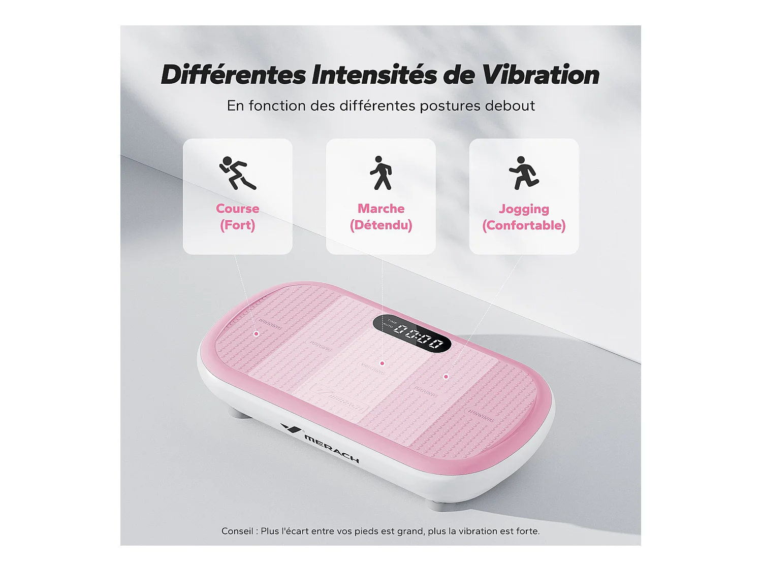 Plateforme Vibrante MERACH, 10 vitesses, 11 programmes, LED, Bluetooth, télécommande, charge max 200 kg