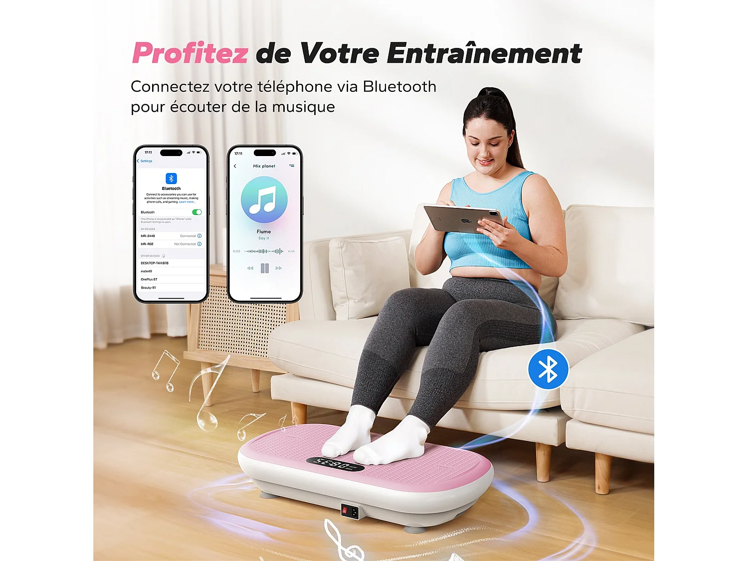 Piattaforma vibrante MERACH, 10 velocità, 11 programmi, LED, Bluetooth, telecomando, carico max 200 kg