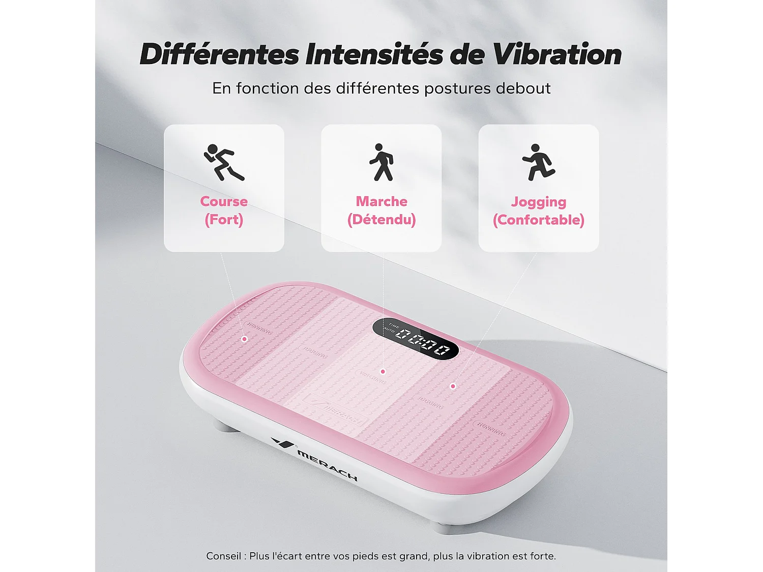 Piattaforma vibrante MERACH, 10 velocità, 11 programmi, LED, Bluetooth, telecomando, carico max 200 kg