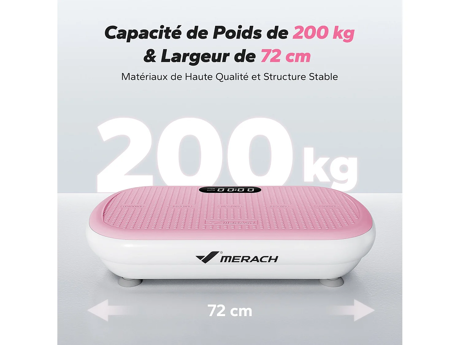 Piattaforma vibrante MERACH, 10 velocità, 11 programmi, LED, Bluetooth, telecomando, carico max 200 kg