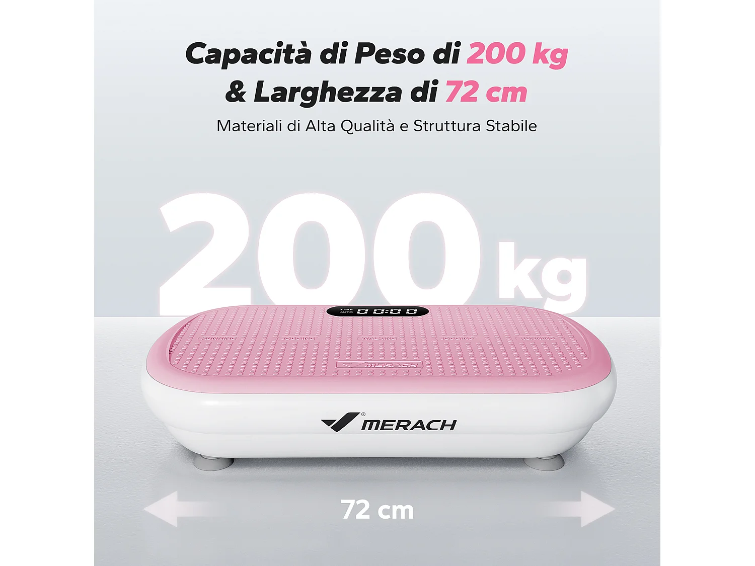 Piattaforma vibrante MERACH, 10 velocità, 11 programmi, LED, Bluetooth, telecomando, carico max 200 kg