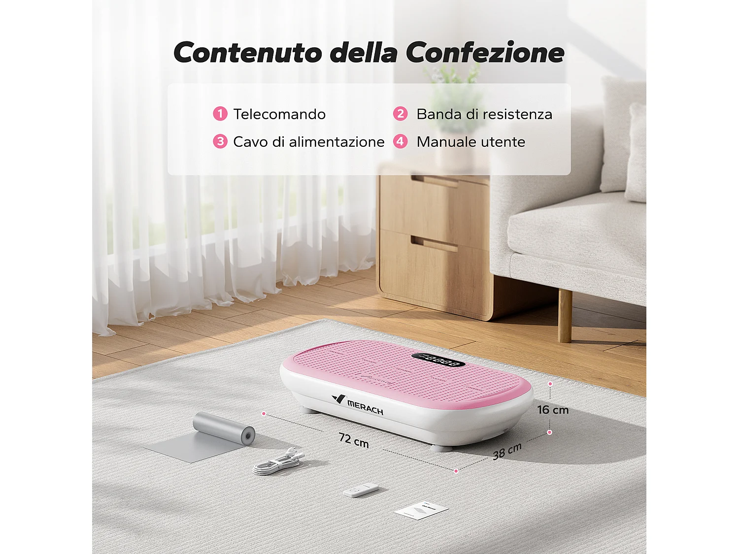 Piattaforma vibrante MERACH, 10 velocità, 11 programmi, LED, Bluetooth, telecomando, carico max 200 kg