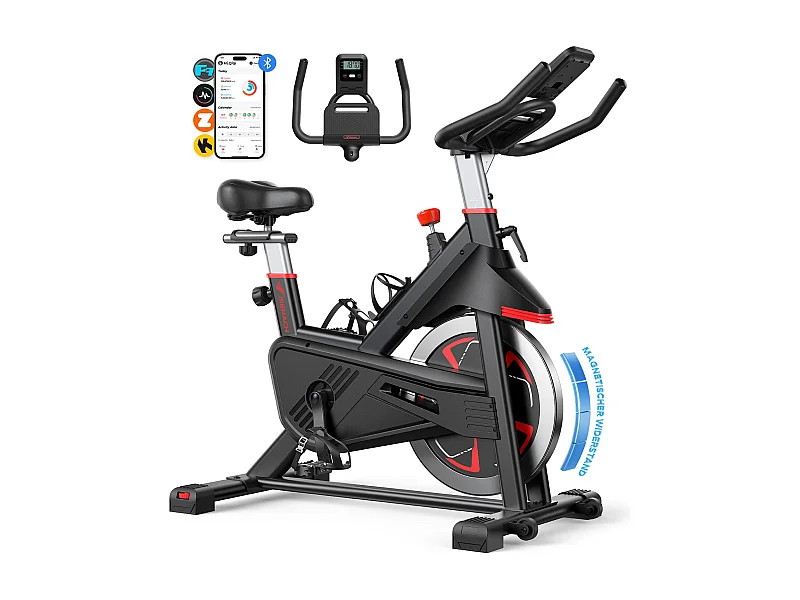 Vélo d'Appartement MERACH, 16 niveaux de Résistance Magnétique, Application Exclusive, Écran LCD, Silencieux, Charge Max 136 kg