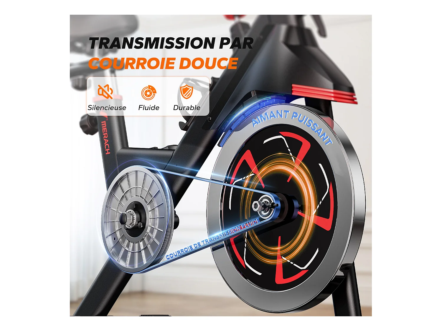 Vélo d'Appartement MERACH, 16 niveaux de Résistance Magnétique, Application Exclusive, Écran LCD, Silencieux, Charge Max 136 kg