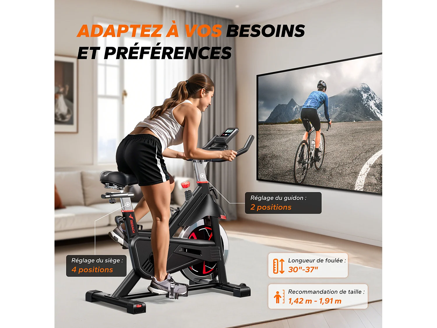 Leises Magnetischer Heimtrainer, Fitnessbike für Zuhause mit LCD, Tablet-Halter, 0–100 % Widerstand, kompatibel Kinomap/Zwift, verstellbar, bis 180 kg