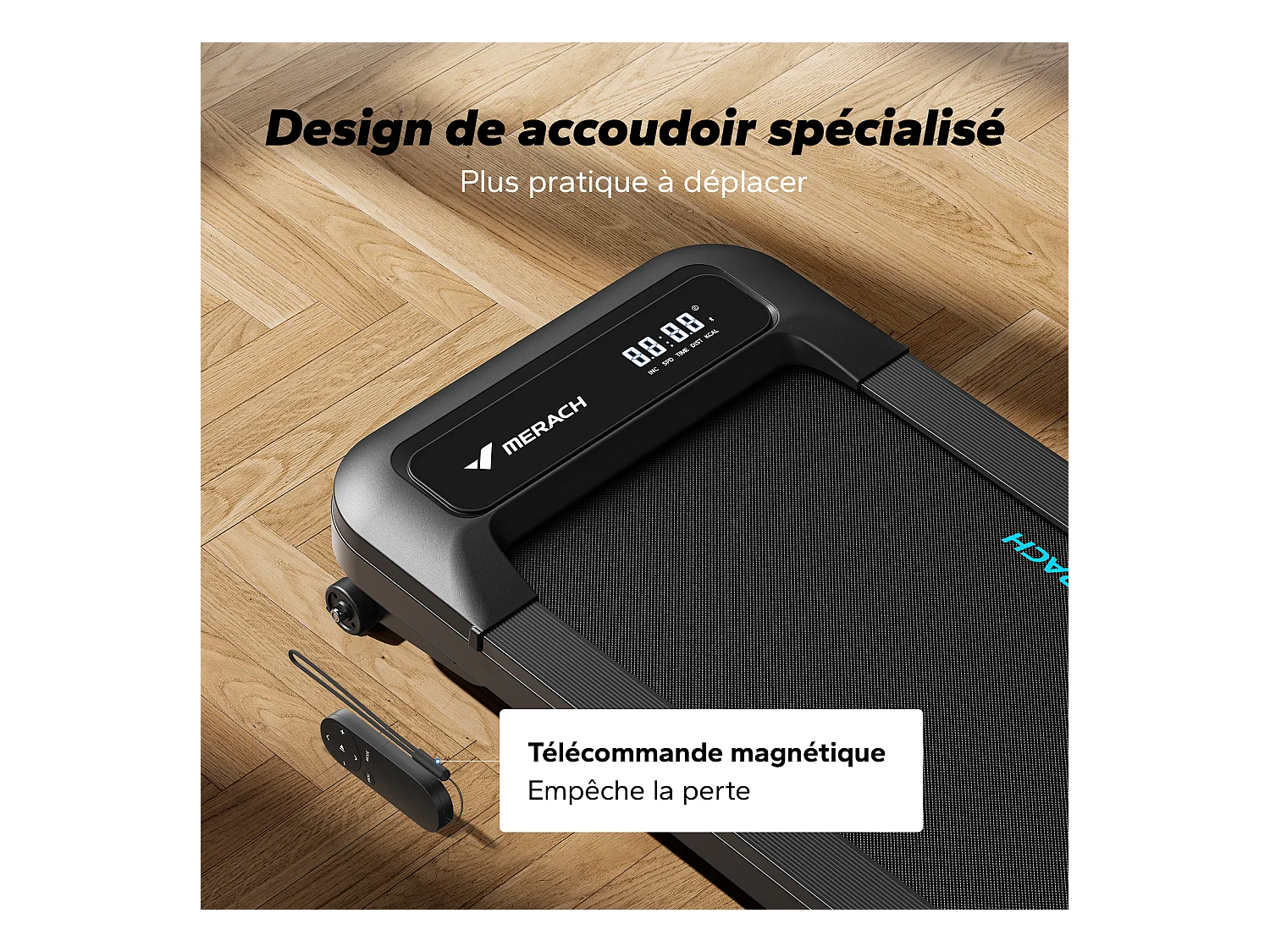 Tapis roulant MERACH, 9 livelli, inclinazione 9%, 2,25 CV, 1-6,4 km/h, app connessa, telecomando magnetico, schermo LCD, silenzioso