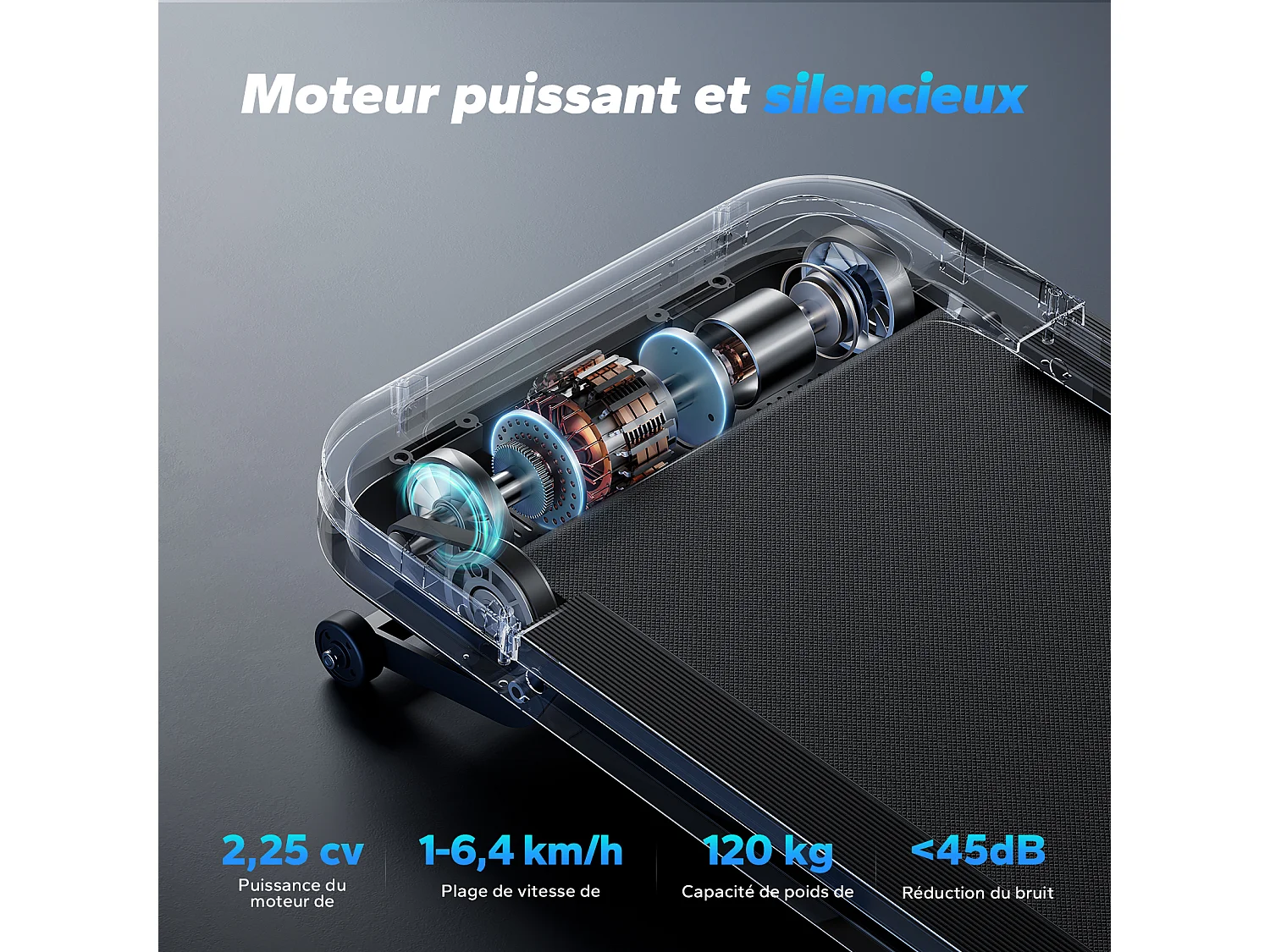 Tapis roulant MERACH, 9 livelli, inclinazione 9%, 2,25 CV, 1-6,4 km/h, app connessa, telecomando magnetico, schermo LCD, silenzioso