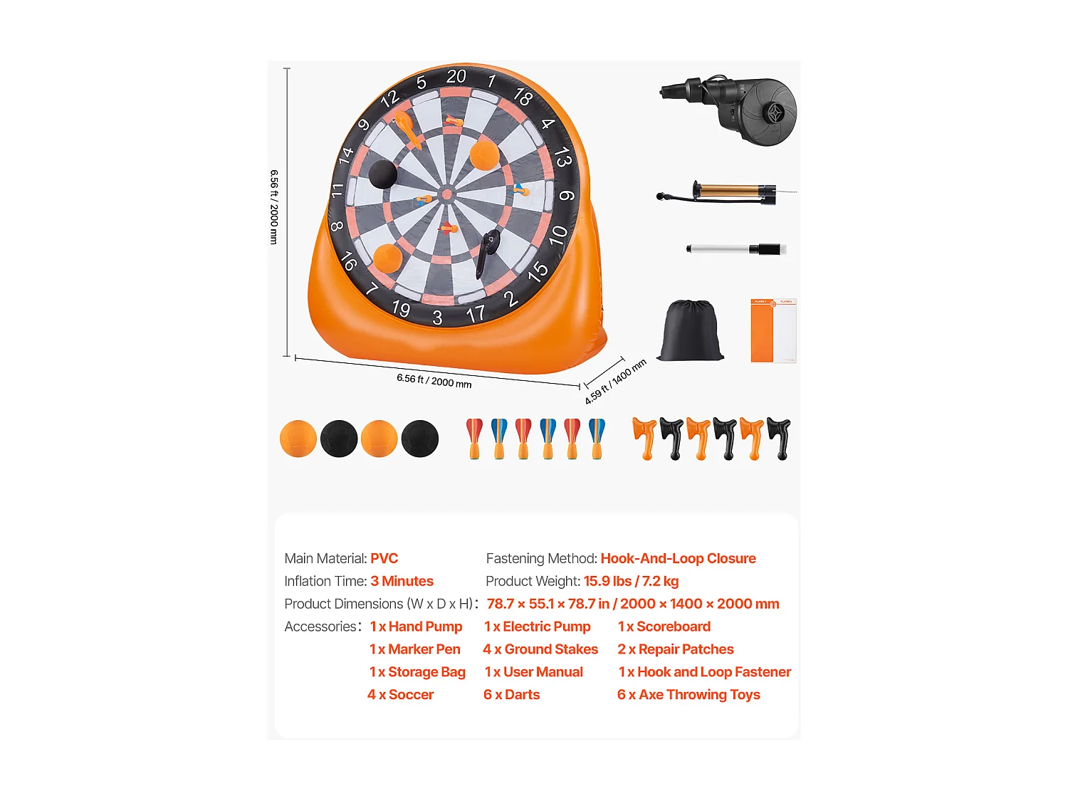 Gioco di Dardi Gigante SucceBuy, Bersaglio Calcistico Gonfiabile 2 m per Giochi all'Aperto