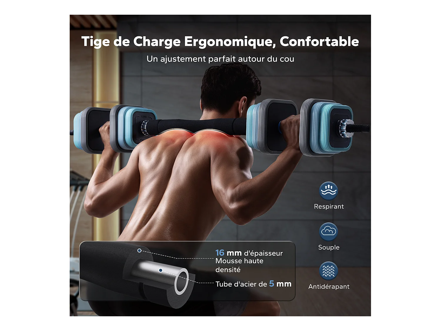 Haltères Réglables MERACH, 3 en 1 avec Barres Connectées, 20KG, Idéal pour Fitness et Musculation à Domicile ou en Salle De Sport