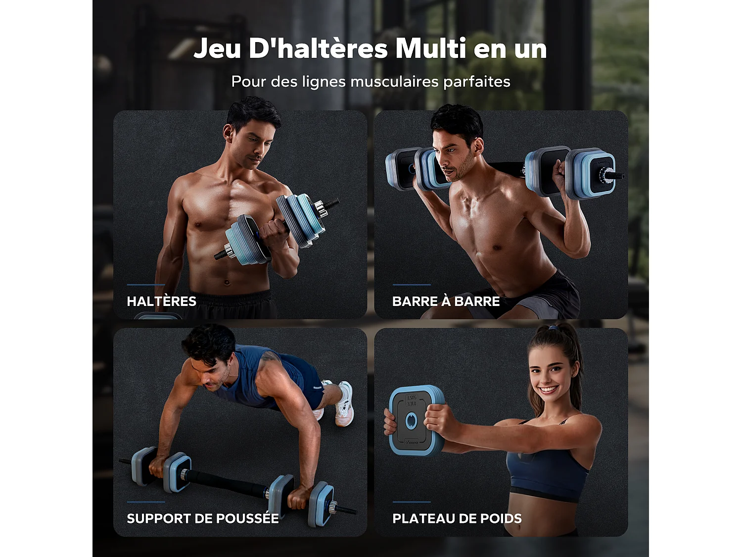 MERACH Dumbbells - 3 in 1 Hantelset - Verstelbare Gewichten - 20KG - Robuuste Grip - Voor Thuisfitness - Krachttraining - Robuust & Compact - Voor Mannen & Vrouwen