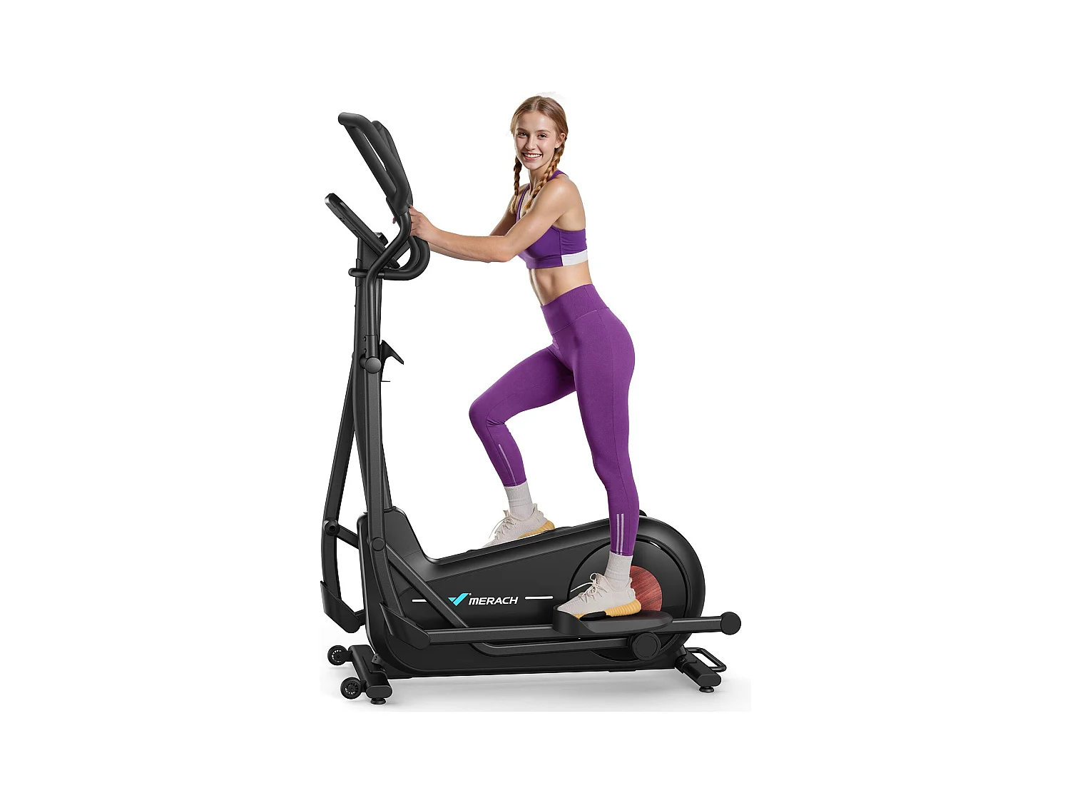 Vélo Elliptique Magnétique MERACH, 16 niveaux de résistance, 47 cmde Foulée, Molette de Réglage, Auto-Alimenté, Charge Max 181 kg