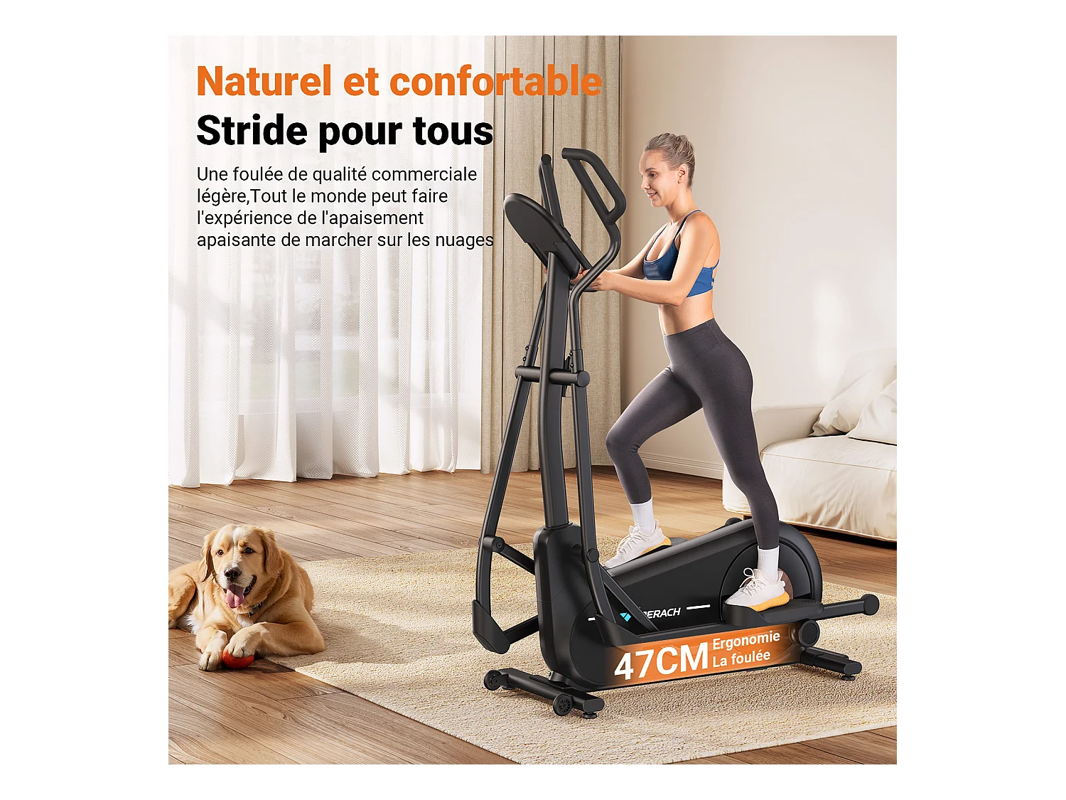 Vélo Elliptique Magnétique MERACH, 16 niveaux de résistance, 47 cmde Foulée, Molette de Réglage, Auto-Alimenté, Charge Max 181 kg