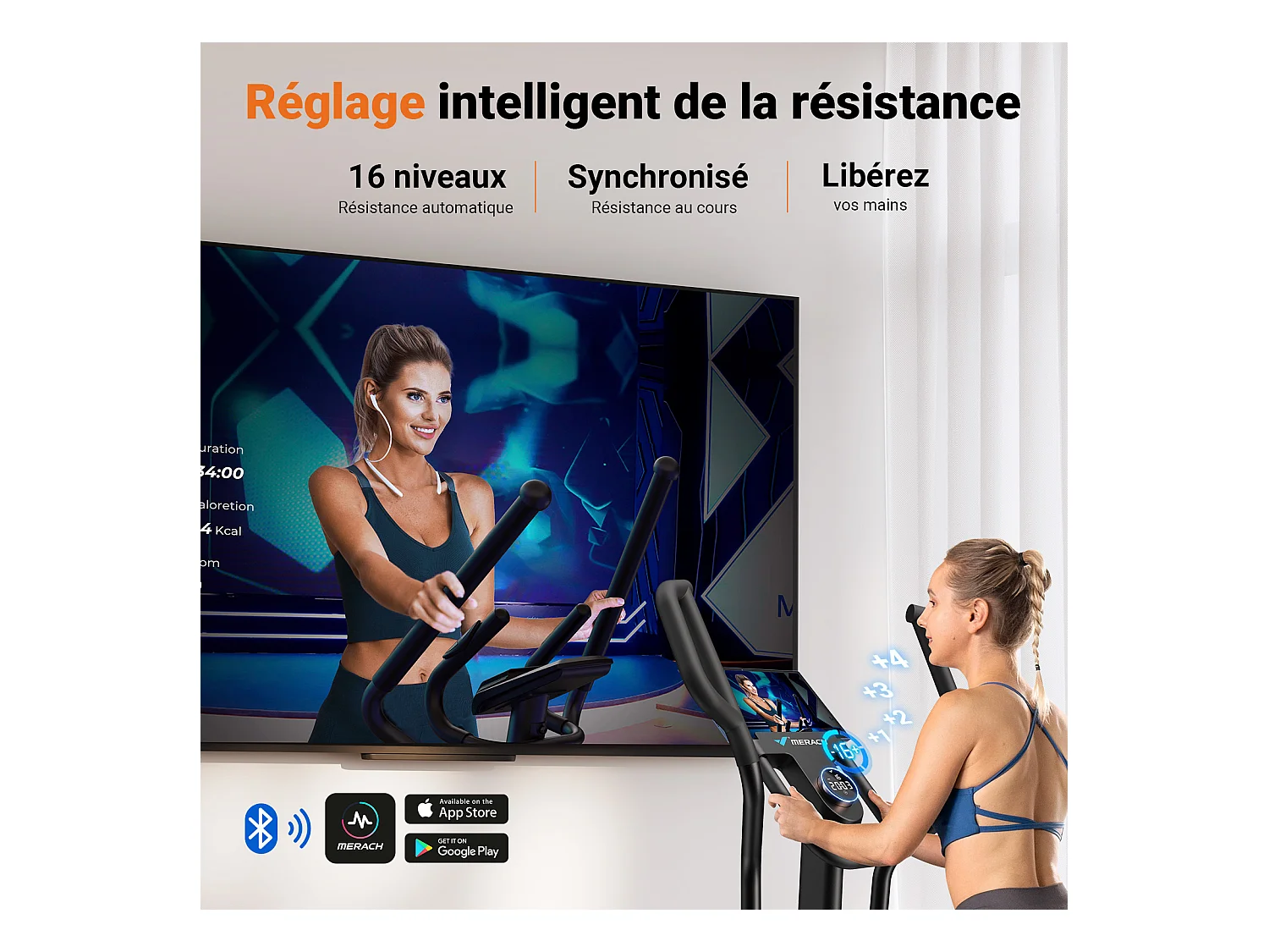 Vélo Elliptique Magnétique MERACH, 16 niveaux de résistance, 47 cmde Foulée, Molette de Réglage, Auto-Alimenté, Charge Max 181 kg