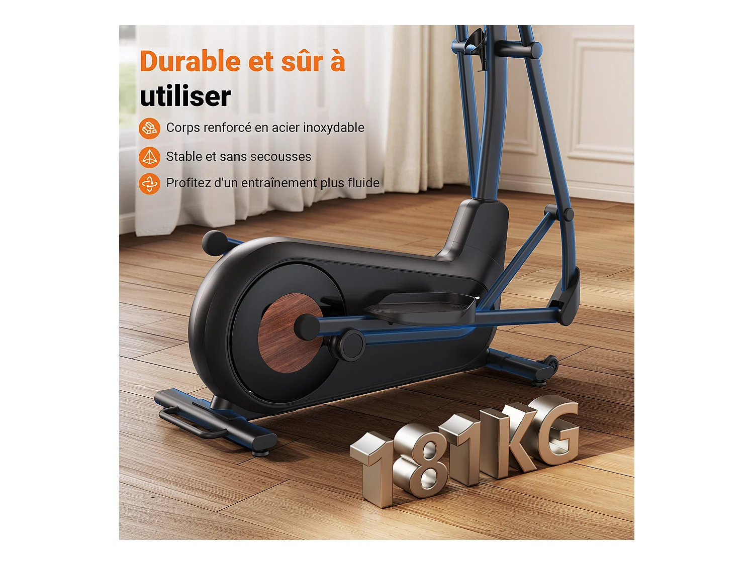 Vélo Elliptique Magnétique MERACH, 16 niveaux de résistance, 47 cmde Foulée, Molette de Réglage, Auto-Alimenté, Charge Max 181 kg