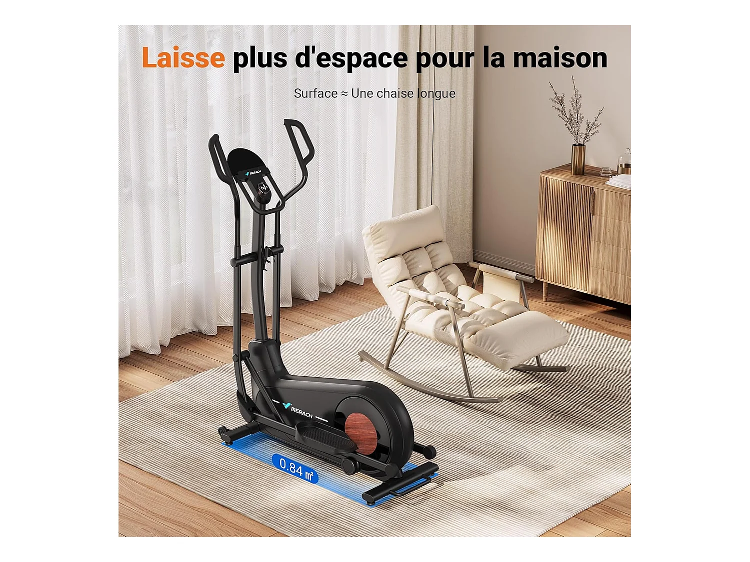 Vélo Elliptique Magnétique MERACH, 16 niveaux de résistance, 47 cmde Foulée, Molette de Réglage, Auto-Alimenté, Charge Max 181 kg