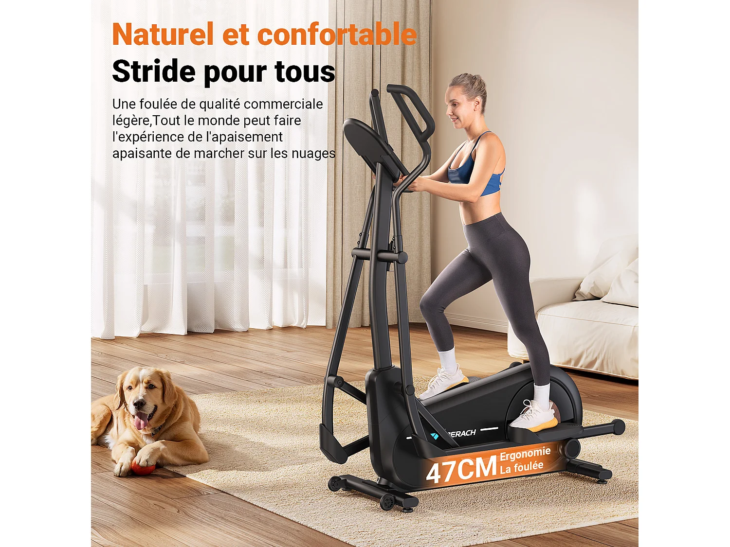 Vélo Elliptique Magnétique MERACH, 16 niveaux de résistance, 47 cmde Foulée, Molette de Réglage, Auto-Alimenté, Charge Max 181 kg