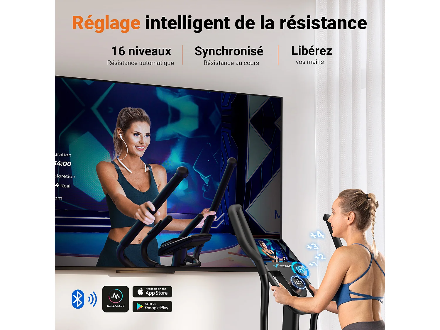 Vélo Elliptique Magnétique MERACH, 16 niveaux de résistance, 47 cmde Foulée, Molette de Réglage, Auto-Alimenté, Charge Max 181 kg