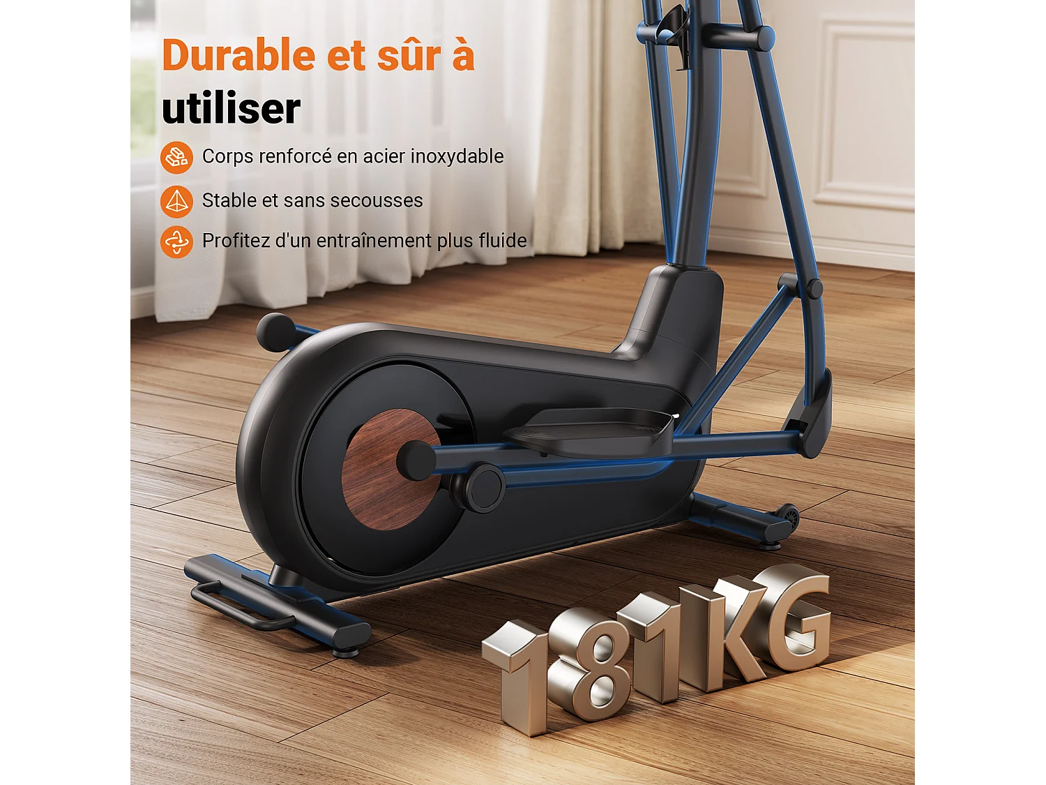 Vélo Elliptique Magnétique MERACH, 16 niveaux de résistance, 47 cmde Foulée, Molette de Réglage, Auto-Alimenté, Charge Max 181 kg