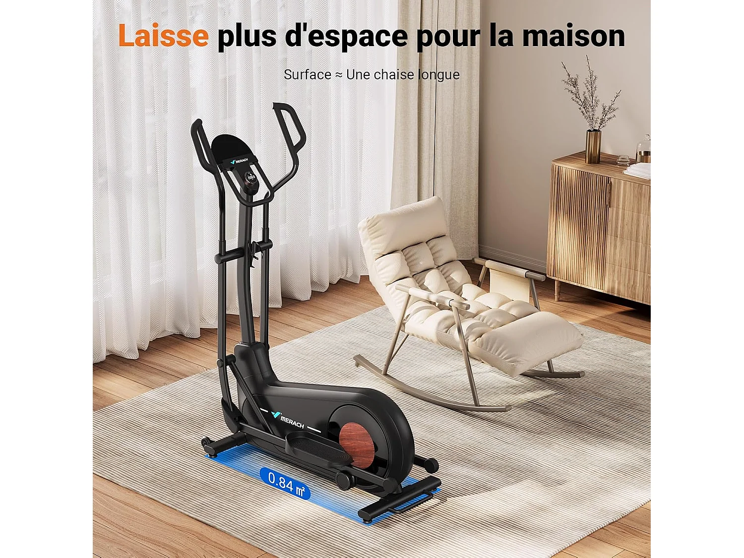 Vélo Elliptique Magnétique MERACH, 16 niveaux de résistance, 47 cmde Foulée, Molette de Réglage, Auto-Alimenté, Charge Max 181 kg