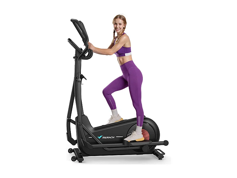 Vélo Elliptique Magnétique MERACH, 16 niveaux de résistance, 47 cmde Foulée, Molette de Réglage, Auto-Alimenté, Charge Max 181 kg