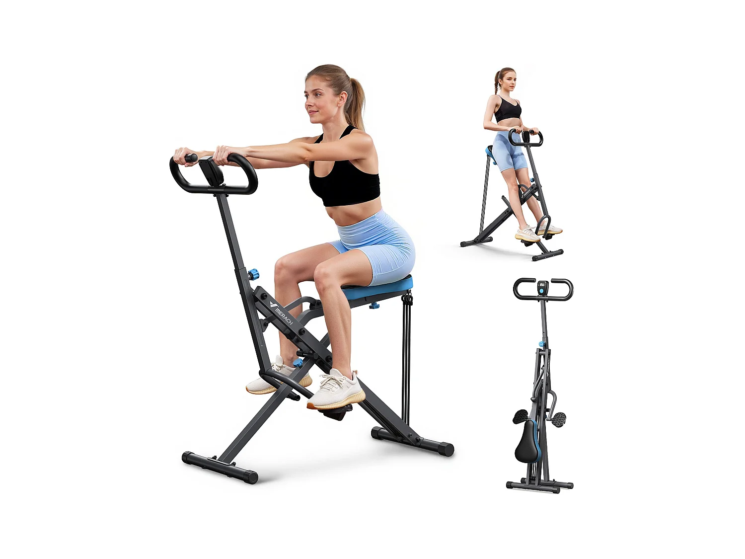 Appareil de Fitness MERACH, Type Équitation, Résistance Réglable, Pliable, 160 kg, Écran LCD, Pour Abdos/Jambes/Dos, Gris