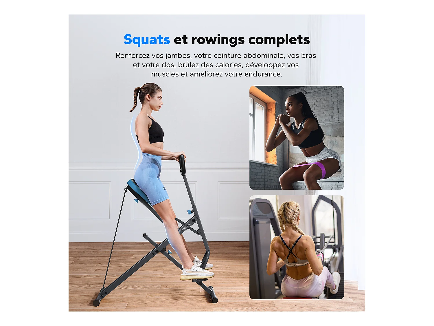 Appareil de Fitness MERACH, Type Équitation, Résistance Réglable, Pliable, 160 kg, Écran LCD, Pour Abdos/Jambes/Dos, Gris