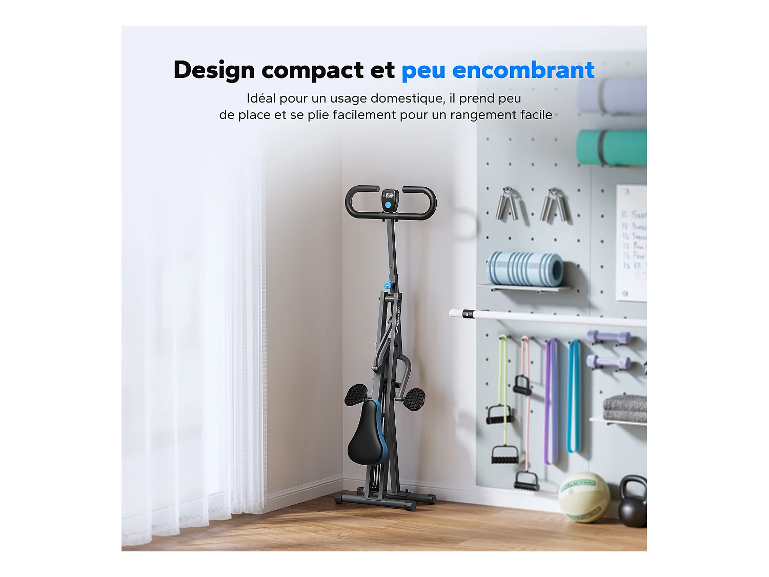 Appareil de Fitness MERACH, Type Équitation, Résistance Réglable, Pliable, 160 kg, Écran LCD, Pour Abdos/Jambes/Dos, Gris