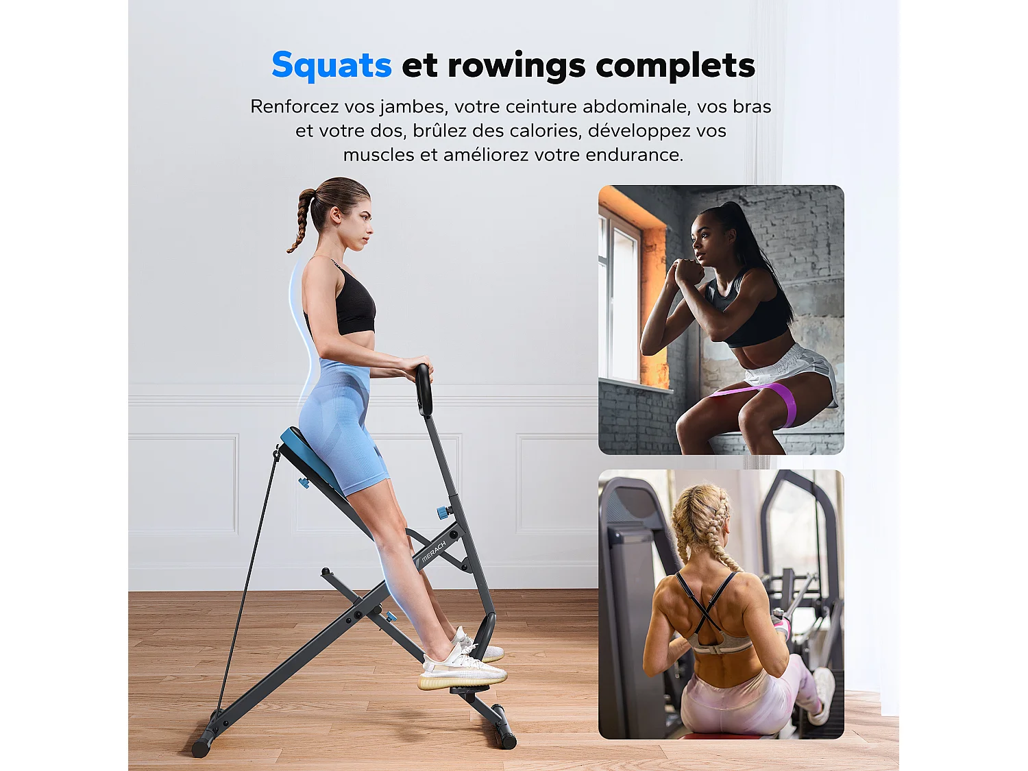 Appareil de Fitness MERACH, Type Équitation, Résistance Réglable, Pliable, 160 kg, Écran LCD, Pour Abdos/Jambes/Dos, Gris
