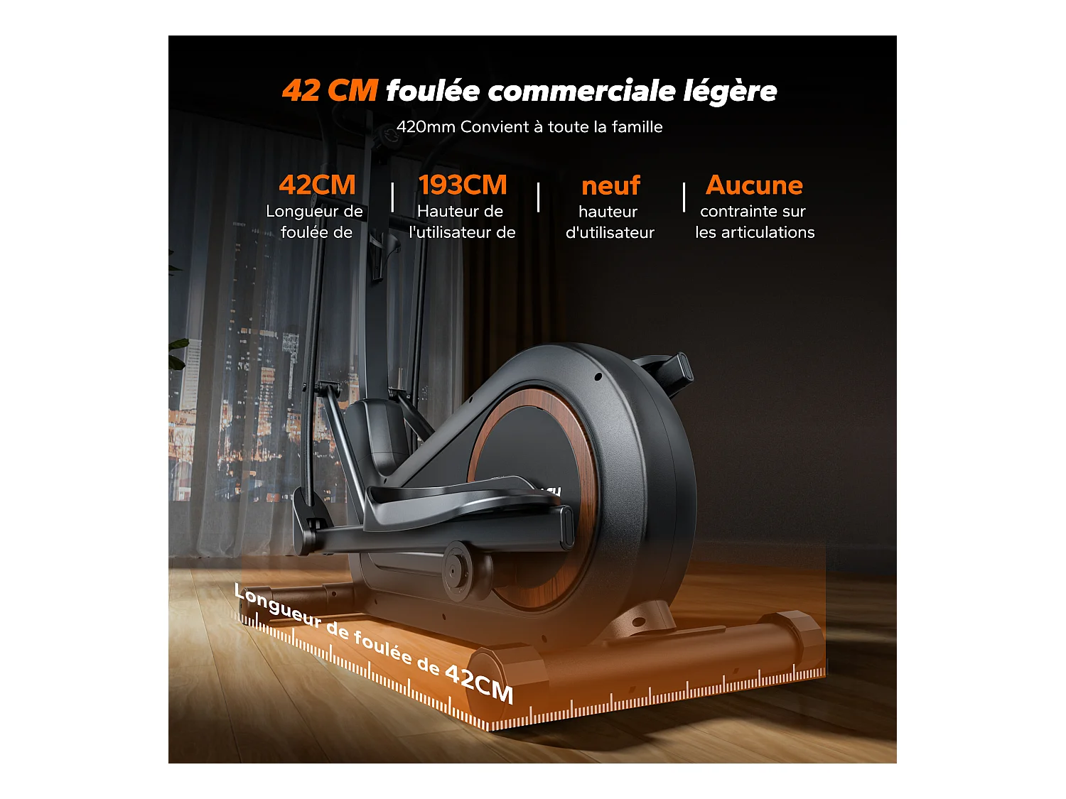 Vélo elliptique magnétique MERACH, 16 niveaux, foulée 42 cm, 150 kg max, écran LCD, capteur cardio, support tablette & gourde