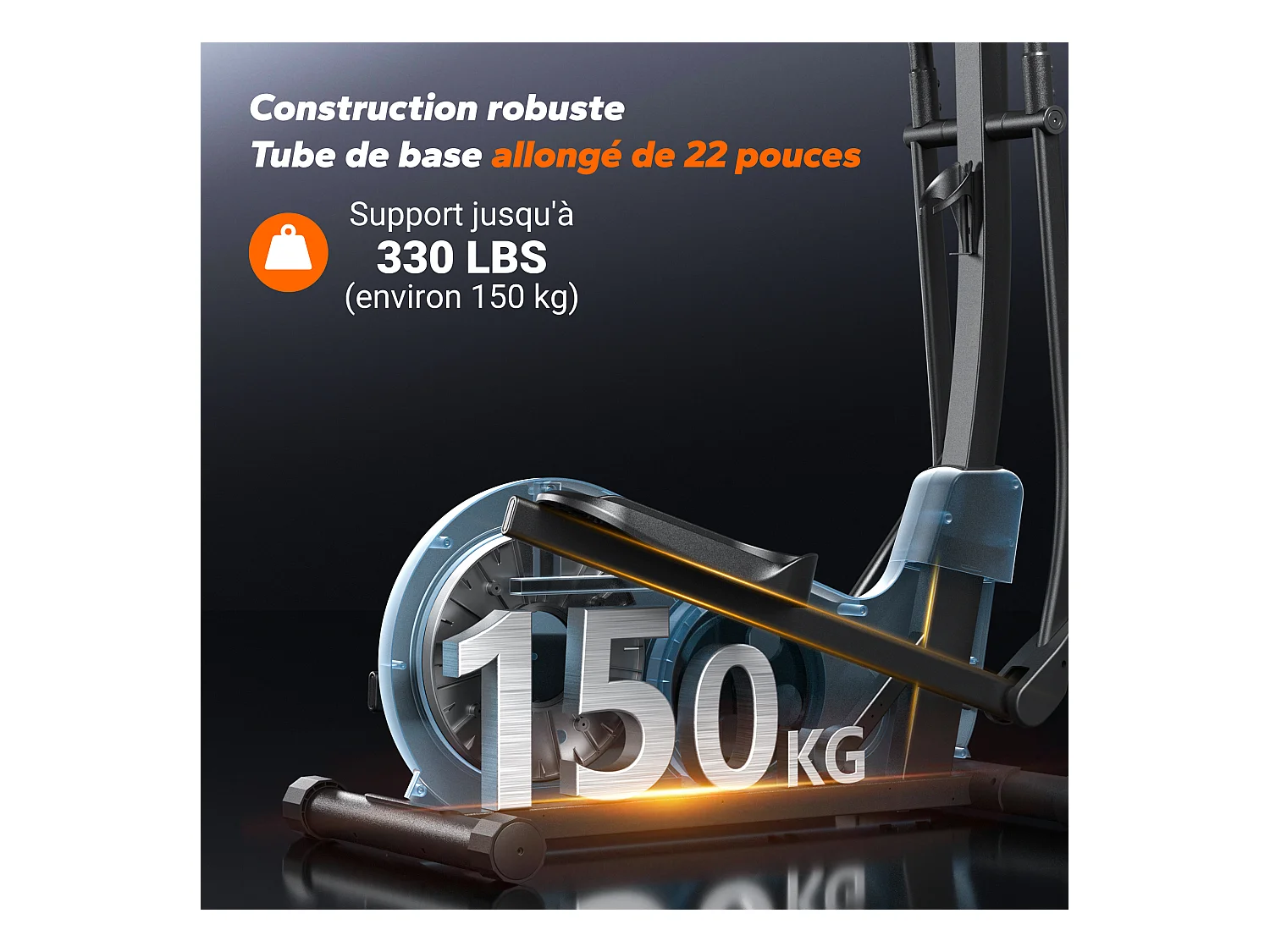 Vélo elliptique magnétique MERACH, 16 niveaux, foulée 42 cm, 150 kg max, écran LCD, capteur cardio, support tablette & gourde